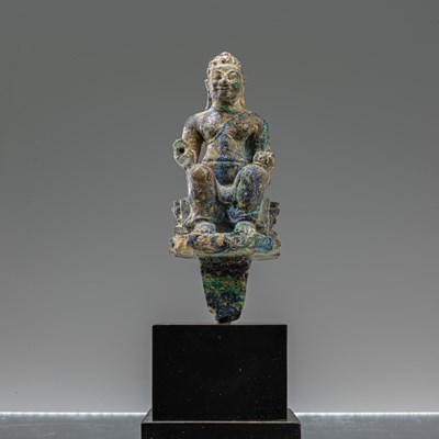 Lot 101 - SEATED MALACHITE BUDDHA , KHMER 7TH CENTURY