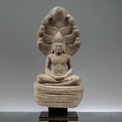 Lot 4 - SANDSTONE BUDDHA MUCHALINDA SOUTH-EAST ASIA 11TH CENTURY