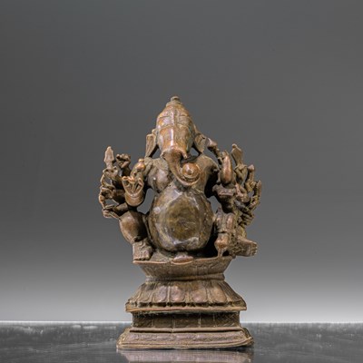 Lot 60 - FINE BRONZE GANESHA WITH CONSORT INDIA 18TH CENTURY