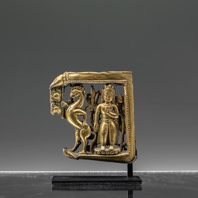 Lot 49 - STANDING PADMAPANI GILT REPOUSSE RELIEF TIBET 16TH CENTURY