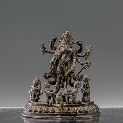 Lot 91 - SHIVA AND HIS FAMILY BRONZE NEPAL 19TH CENTURY