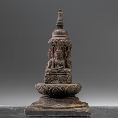 Lot 115 - NEPALESE GREY STONE STUPA 18TH CENTURY