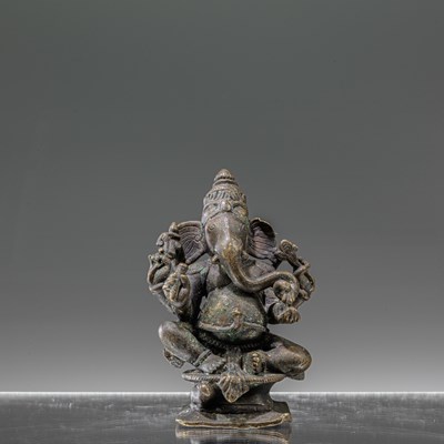 Lot 143 - SEATED BRONZE GANESHA INDIA 18TH CENTURY