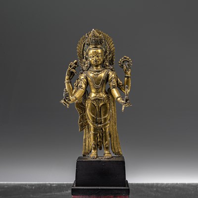 Lot 175 - STANDING GILT BRONZE VISHNU NEPAL 16TH CENTURY