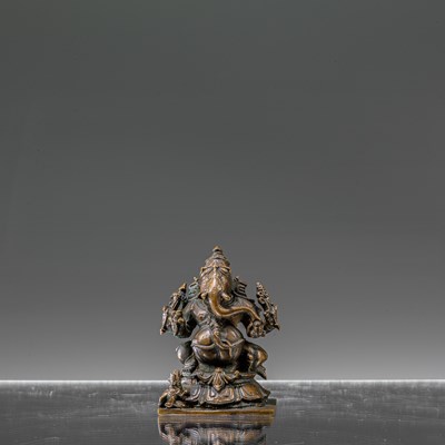 Lot 66 - SEATED INDIAN 19TH CENTURY BRONZE GANESHA