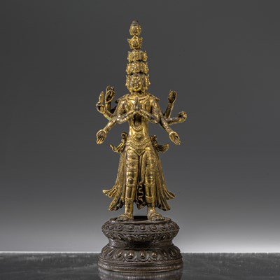 Lot 81 - STANDING FIREGILT BRONZE AVALOKITSHVARA TIBET 17TH CENTURY