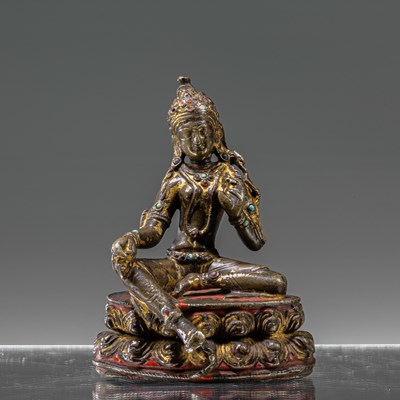 Lot 72 - SEATED REST GILT AND LACQUERED BRONZE TARA NEPAL 15TH CENTURY