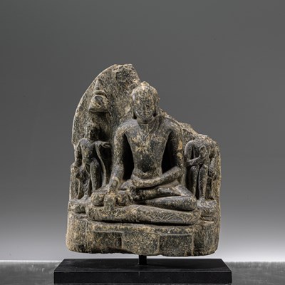 Lot 13 - SEATED BIHAR INDIA STONE 12TH CENTURY BUDDHA