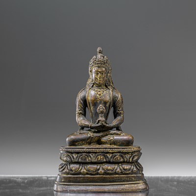 Lot 169 - AMITAYUS BRONZE RESTGILT MONGOLIAN 19TH CENTURY BUDDHA