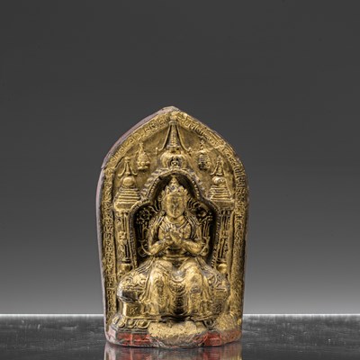 Lot 34 - CLAY TSA TSA BUDDHA MAITREYA TIBET 19TH CENTURY WITH LONG INSCRIPTION