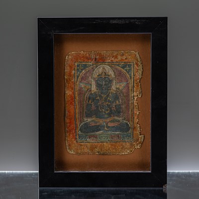 Lot 134 - FRAMED BUDDHA VAIROCANA BLUE PAINTED TIBET 13TH CENTURY