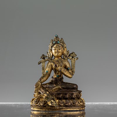 Lot 21 - GREEN TARA BRONZE NEPAL 16TH CENTURY