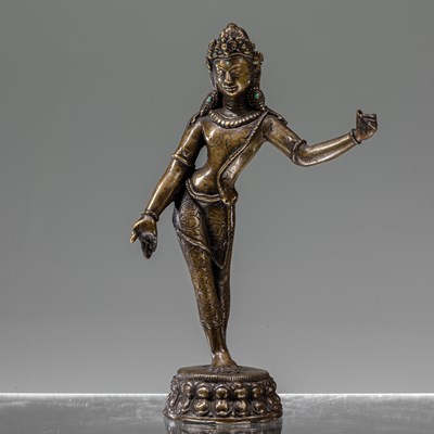 Lot 146 - DANCING BRONZE MOHINI NEPAL 18TH CENTURY