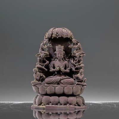 Lot 24 - SEATED BUDDHA VAIROCANA STONE CARVING KASHMIR 12TH CENTURY STYLE