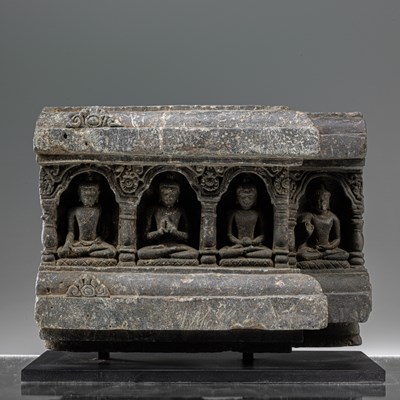 Lot 89 - STUPA BASE DEPICTING FOUR BUDDHAS BLACKSTONE PALA INDIA 12TH CENTURY