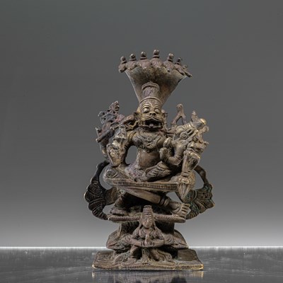 Lot 138 - LAKSHMI NARASHIMA WITH BRONZE INDIA 18TH CENTURY