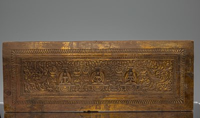 Lot 25 - CARVED WOOD BOOKCOVER TIBET 15TH CENTURY