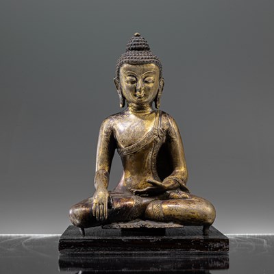 Lot 108 - SEATED BRONZE BUDDHA 18TH CENTURY NEPAL