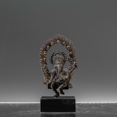 Lot 43 - DANCING BRONZE GANESHA NEPAL 18TH CENTURY