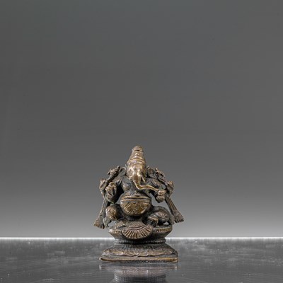 Lot 167 - SEATED BRONZE GANESHA INDIA 18TH CENTURY