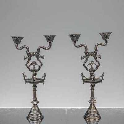 Lot 128 - PAIR OF VERY FINE SILVER CANDLEHOLDER INDIA 1950'S