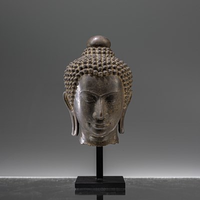 Lot 147 - 14TH CENTURY U-THONG BRONZE HEAD OF BUDDHA THAILAND