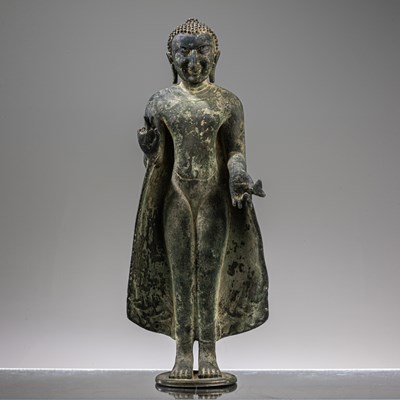 Lot 3 - STANDING PAGAN STYLE BRONZE BUDDHA BIRMA SOUTH-EAST ASIA 18TH CENTURY