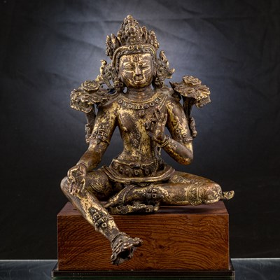 Lot 36 - BRONZE GILT PADMAPANI LOKESHVARA NEPAL 13TH CENTURY