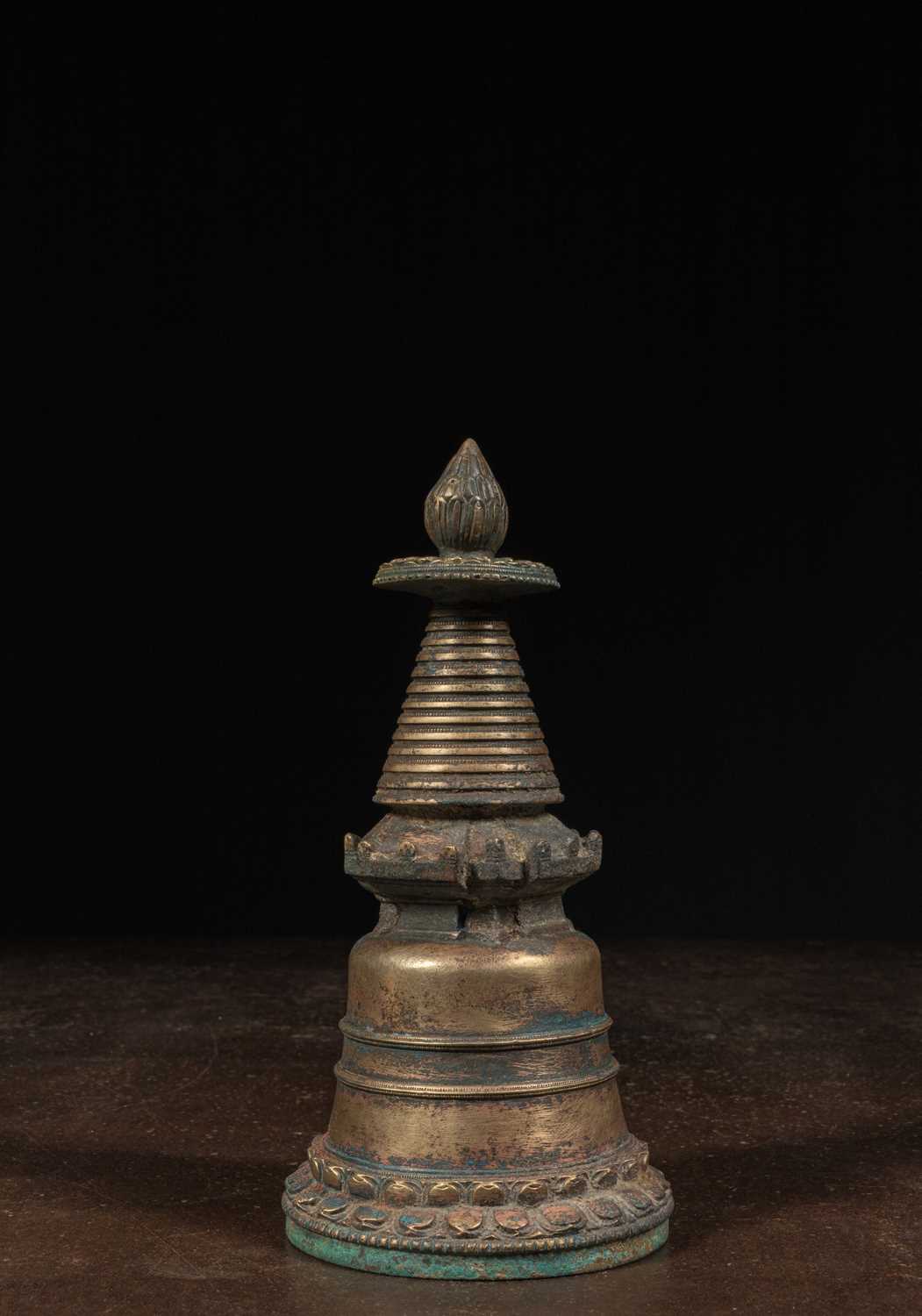 Lot 68 - TIBETAN BRONZE STUPA 19TH CENTURY OR EARLIER