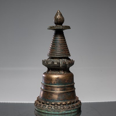 Lot 42 - TIBETAN BRONZE STUPA 19TH CENTURY OR EARLIER