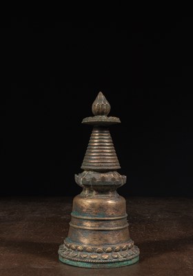 Lot 68 - TIBETAN BRONZE STUPA 19TH CENTURY OR EARLIER