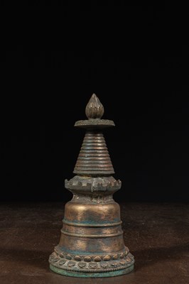 Lot 68 - TIBETAN BRONZE STUPA 19TH CENTURY OR EARLIER