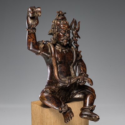 Lot 279 - (R) RARE 19TH CENTURY BRONZE SCULPTURE OF SHIVA IN INDIA OR NEPAL