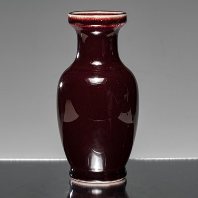 Lot 195 - (R) SMALL BALUSTER-SHAPED MONOCHROME DEEP-RED VASE CHINA 1900-1950