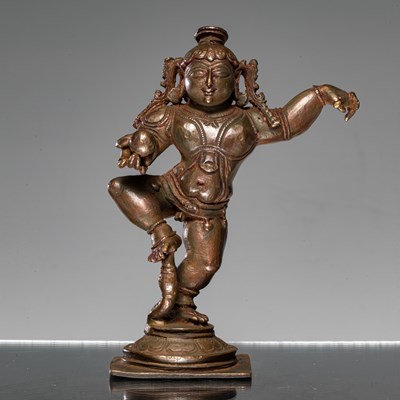 Lot 272 - DANCING BRONZE KRISHNA INDIA 19TH CENTURY