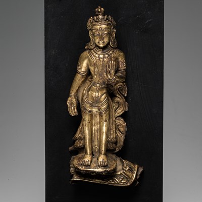 Lot 43 - STANDING COPPER REPOUSSE PADMAPANI NEPAL 15TH CENTURY