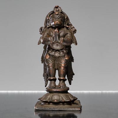 Lot 284 - STANDING HANUMAN BRONZE INDIA 18TH CENTURY