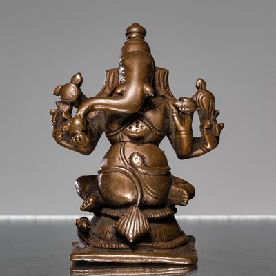 Lot 257 - SEATED GANESHA BRONZE INDIA 16TH CENTURY