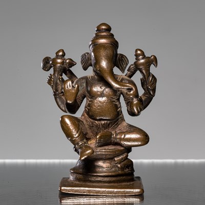 Lot 254 - SEATED GANESHA BRONZE INDIA 16TH CENTURY