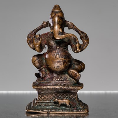 Lot 236 - SEATED GANESHA BRONZE INDIA 17TH CENTURY