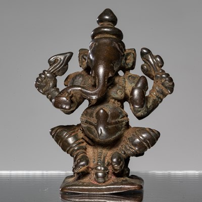 Lot 244 - SEATED GANESHA BRONZE INDIA 12TH CENTURY