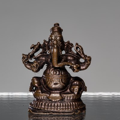 Lot 300 - SEATED GANESHA BRONZE INDIA 16TH CENTURY