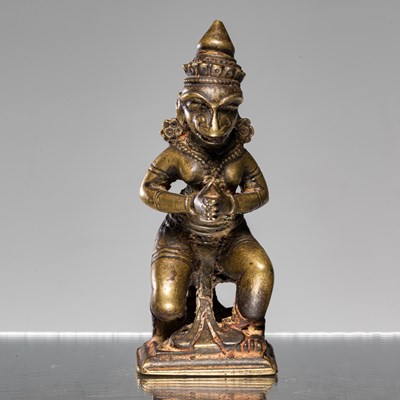 Lot 237 - KNEELING BRONZE HANUMAN INDIA 16TH CENTURY