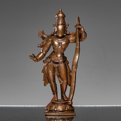 Lot 232 - STANDING BRONZE LORD RAMA HOLDING A BOW INDIA 17TH CENTURY