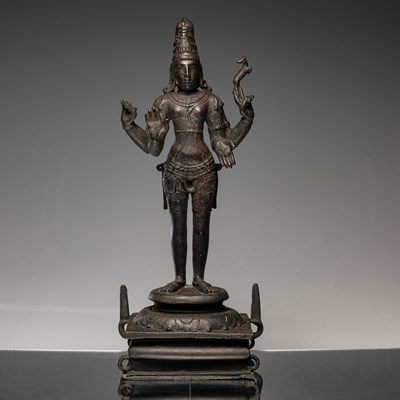 Lot 266 - STANDING SHIVA BRONZE INDIA 12TH TO 13TH CENTURY CHOLA PERIOD