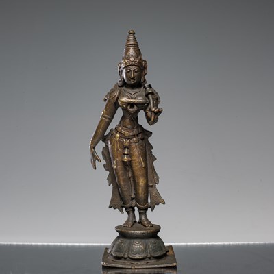 Lot 282 - STANDING SRI DEVI BRONZE INDIA 17TH CENTURY