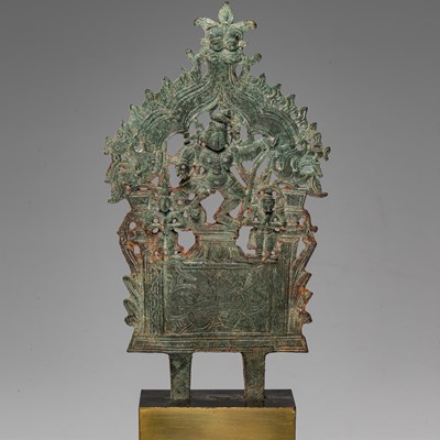 Lot 267 - DANCING KRISHNA IN TORANA BRONZE INDIA 18TH CENTURY