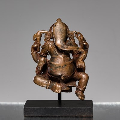 Lot 277 - SEATED GANESHA BRONZE INDIA 14TH CENTURY