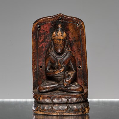 Lot 32 - VAJRASATTVA WOOD CARVED TIBET 15TH CENTURY