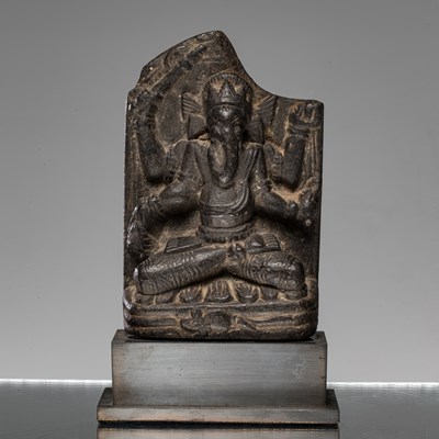 Lot 288 - A RARE BLACK STONE STELE GANESHA HIMACHAL PRADESH 10TH TO 12TH CENTURY